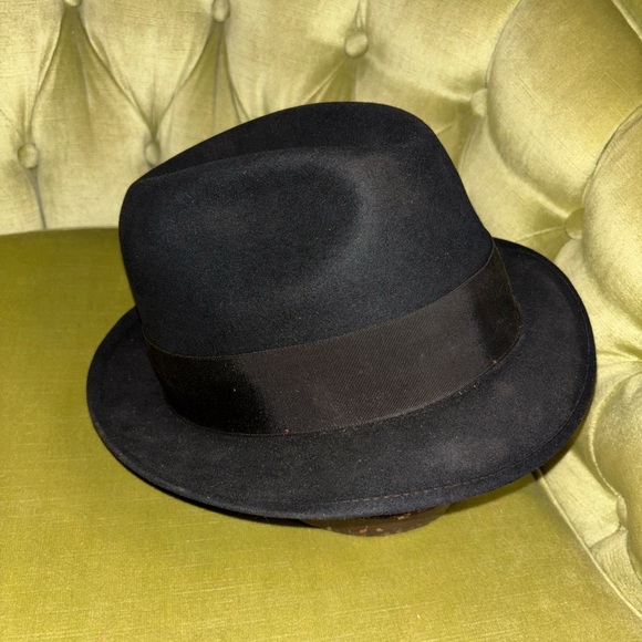 Vintage Royal Stetson Hat, Black Felt, Brown Band, Fedora, Size 7 1/2 - Picture 8 of 10